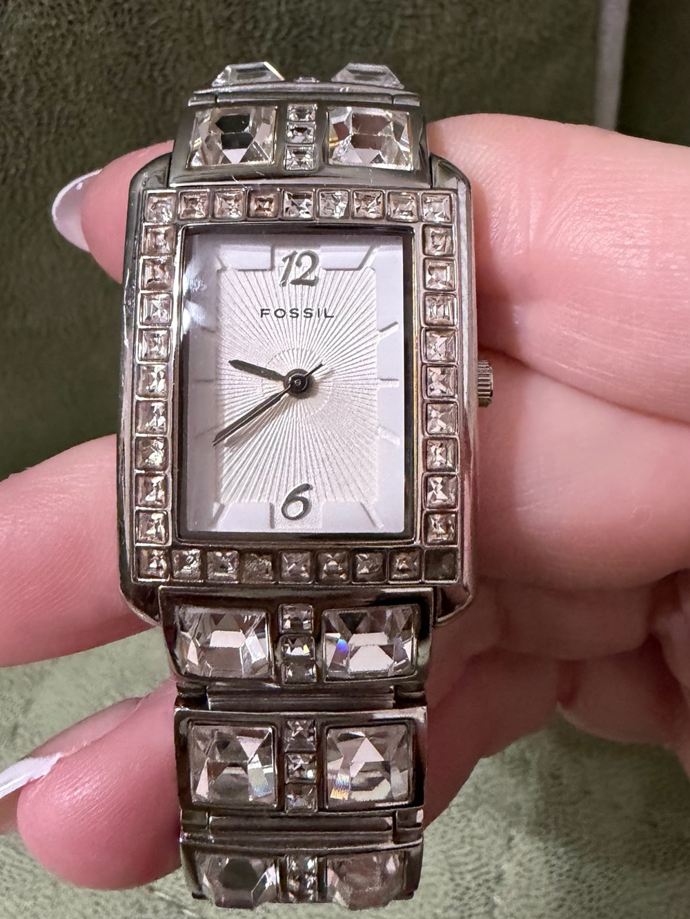 Fossil Silver Crystal-Embellished Women's Bracelet Watch